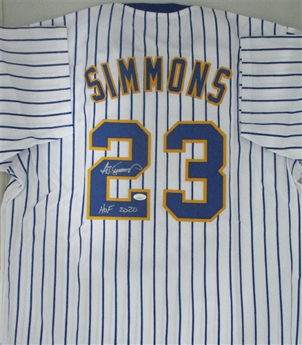 TED SIMMONS SIGNED CUSTOM BREWERS PINSTRIPE JERSEY W/ HOF 2020 - JSA