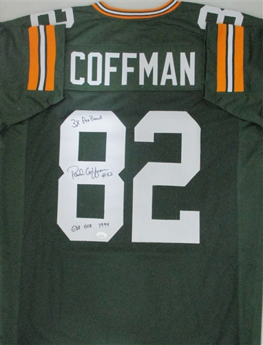 PAUL COFFMAN SIGNED CUSTOM REPLICA GREEN PACKERS JERSEY W/ 2 SCRIPTS - JSA