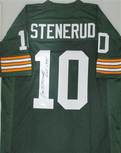 JAN STENERUD SIGNED CUSTOM REPLICA GREEN PACKERS JERSEY W/ HOF 91 - JSA