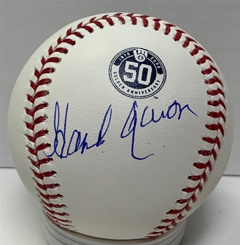 HENRY HANK AARON SIGNED BREWERS 50th ANNIVERSARY MLB BASEBALL - JSA