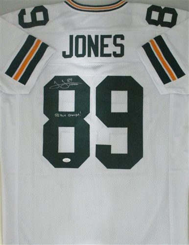 JAMES JONES SIGNED CUSTOM REPLICA PACKERS WHITE JERSEY W/ XLV CHAMPS - JSA