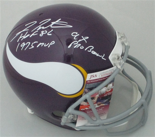 FRAN TARKENTON SIGNED FULL SIZE REPLICA VIKINGS HELMETS W/ SCRIPTS - JSA