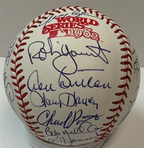 1982 MILWAUKEE BREWERS TEAM SIGNED OFFICIAL MLB WORLD SERIES LOGO BASEBALL - 36 SIGS