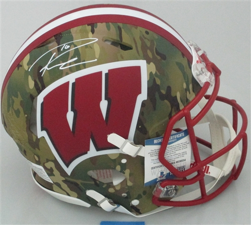 RUSSELL WILSON SIGNED FULL SIZE WI BADGERS CAMO SPEED AUTHENTIC HELMET - BCA