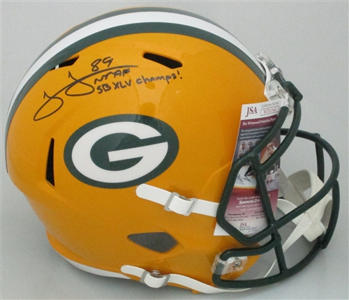 JAMES JONES SIGNED FULL SIZE PACKERS REPLICA SPEED HELMET W/ SCRIPT - JSA