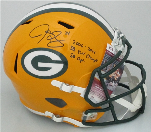 JARRETT BUSH SIGNED FULL SIZE PACKERS REPLICA SPEED HELMET W/ SCRIPTS- JSA