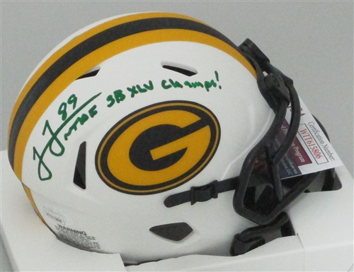 JAMES JONES SIGNED RIDDELL PACKERS LUNAR SPEED MINI HELMET W/ SCRIPT - BCA