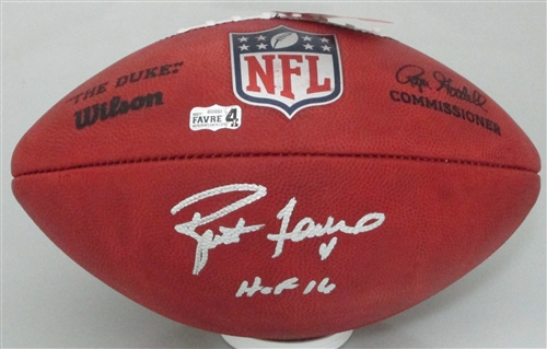 BRETT FAVRE SIGNED AUTHENTIC WILSON DUKE FOOTBALL W/ HOF - JSA