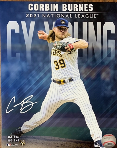 CORBIN BURNES SIGNED 8X10 BREWERS CY YOUNG PHOTO