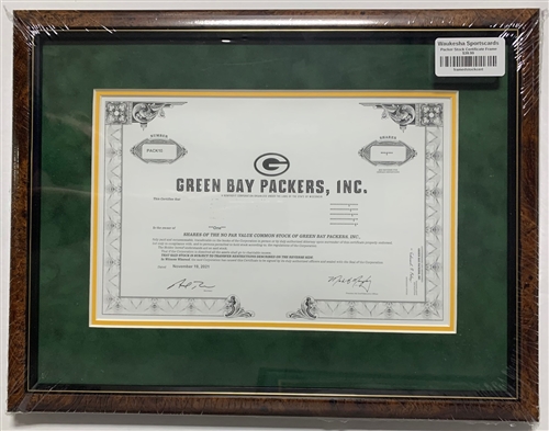 GREEN BAY PACKERS STOCKHOLDERS WALNUT BURL FRAME