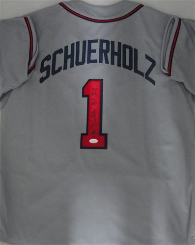 JOHN SCHUERHOLZ SIGNED CUSTOM REPLICA BRAVES GREY JERSEY W/ HOF - JSA