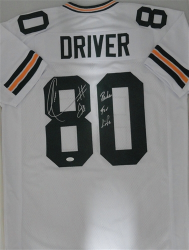 DONALD DRIVER SIGNED CUSTOM REPLICA PACKERS WHITE JERSEY W/ PACKER FOR LIFE - JSA