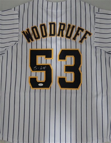 BRANDON WOODRUFF SIGNED CUSTOM REPLICA BREWERS  PINSTRIPE JERSEY - JSA