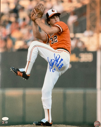 STEVE STONE SIGNED 16X20 ORIOLES PHOTO #1 W/ CY YOUNG - JSA