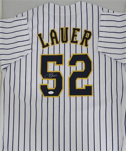 ERIC LAUER SIGNED CUSTOM REPLICA BREWERS PINSTRIPE JERSEY - JSA