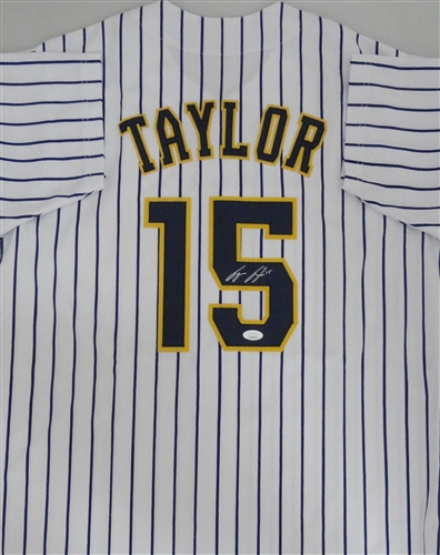 TYRONE TAYLOR SIGNED CUSTOM REPLICA BREWERS  PINSTRIPE JERSEY - JSA