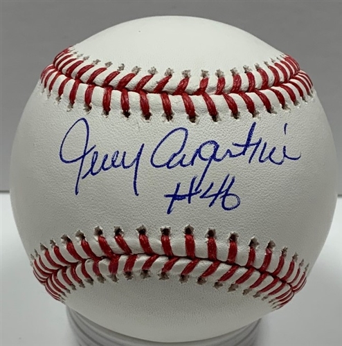 JERRY AUGUSTINE SIGNED MLB BASEBALL W/ #46 -  BREWERS - JSA