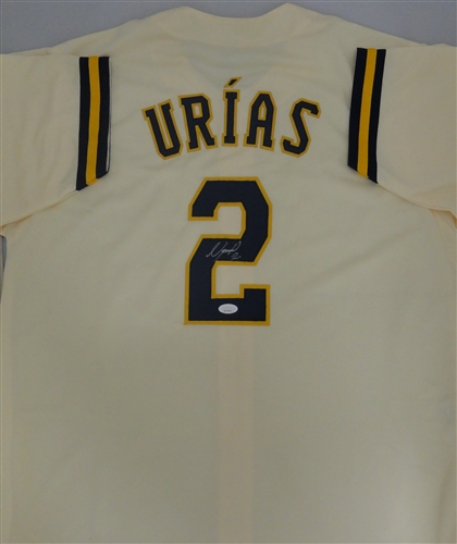 LUIS URIAS SIGNED CUSTOM REPLICA BREWERS  PINSTRIPE JERSEY - JSA