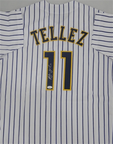 ROWDY TELLEZ SIGNED CUSTOM REPLICA BREWERS PINSTRIPE JERSEY - JSA