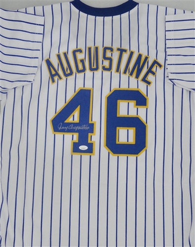 JERRY AUGUSTINE SIGNED CUSTOM REPLICA BREWERS PINSTRIPE JERSEY - JSA