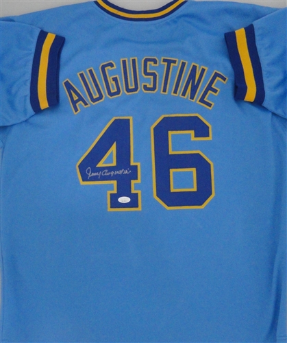 JERRY AUGUSTINE SIGNED CUSTOM REPLICA BREWERS BLUE JERSEY - JSA