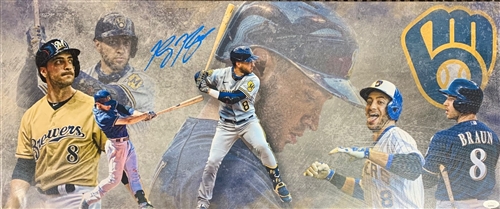 RYAN BRAUN SIGNED 13X31 STRETCHED CUSTOM BREWERS CANVAS COLLAGE - JSA