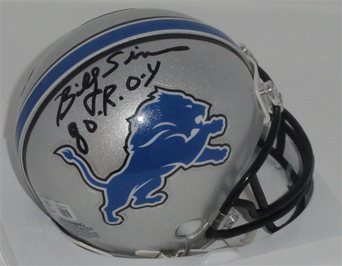 LIONS BILLY SIMS SIGNED RIDDELL MINI HELMET W/ ROY - BAS