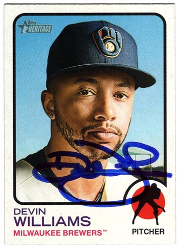 DEVIN WILLIAMS SIGNED 2022 TOPPS HERITAGE BREWERS CARD #329