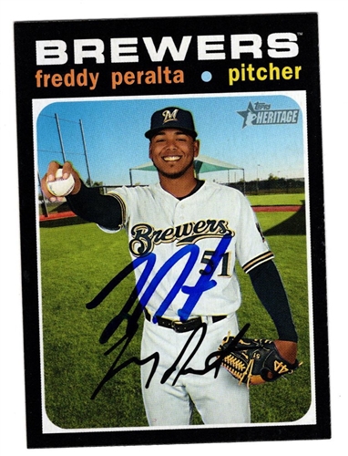 FREDDY PERALTA SIGNED 2020 TOPPS HERITAGE BREWERS CARD #392