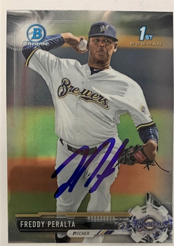 FREDDY PERALTA SIGNED 2017 BOWMAN CHROME BREWERS ROOKIE CARD #22