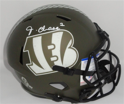 JA'MARR CHASE SIGNED FULL SIZE SALUTE TO SERVICE REPLICA HELMET - BAS