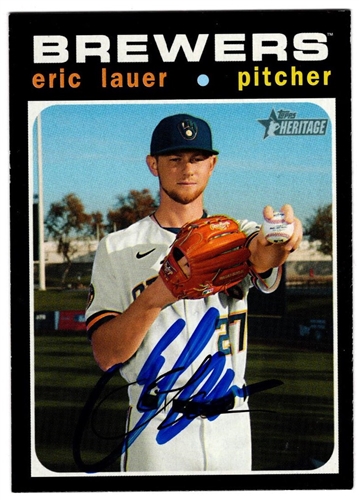 ERIC LAUER SIGNED 2020 TOPPS HERITAGE BREWERS CARD #599