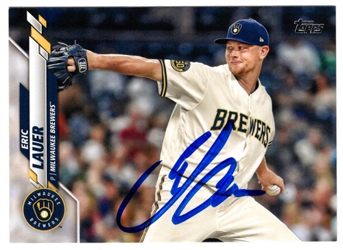 ERIC LAUER SIGNED 2020 TOPPS SERIES TWO BREWERS CARD #589