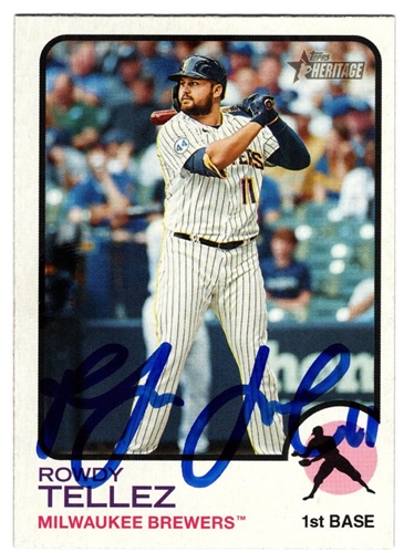 ROWDY TELLEZ SIGNED 2022 TOPPS HERITAGE BREWERS CARD #56