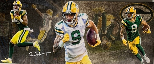 CHRISTIAN WATSON SIGNED 13X31 STRETCHED CUSTOM PACKERS CANVAS COLLAGE - JSA