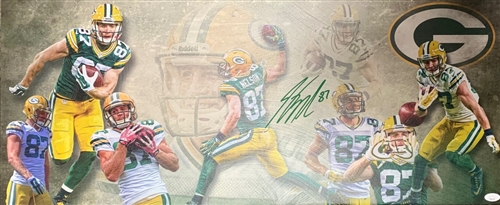 JORDY NELSON SIGNED 13X31 STRETCHED CUSTOM PACKERS CANVAS COLLAGE - JSA