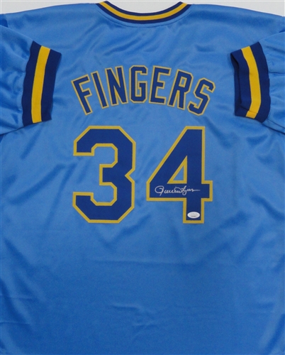 ROLLIE FINGERS SIGNED CUSTOM REPLICA BREWERS BLUE JERSEY - JSA