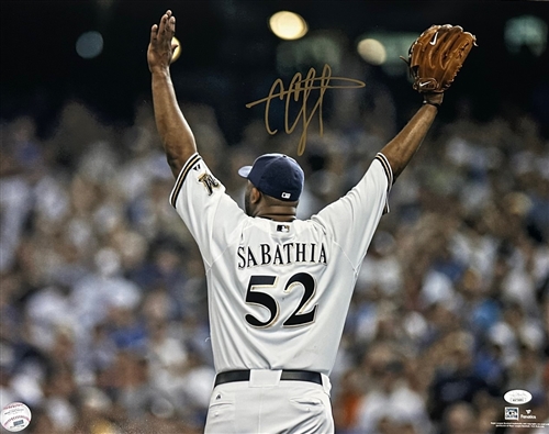 CC SABATHIA SIGNED 16X20 BREWERS PHOTO #1 - JSA