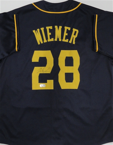 JOEY WIEMER SIGNED CUSTOM REPLICA BLUE BREWERS JERSEY - BAS