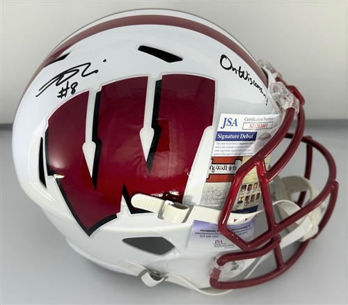 TANNER MORDECAI SIGNED FULL SIZE BADGERS REPLICA SPEED HELMET W/ SCRIPT - JSA