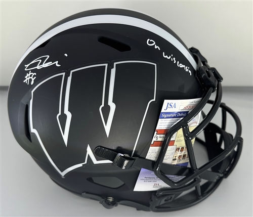 TANNER MORDECAI SIGNED FULL SIZE BADGERS ECLIPSE REPLICA SPEED HELMET W/ SCRIPT - JSA