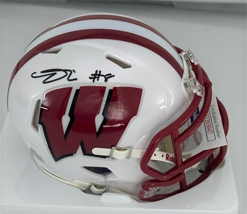 TANNER MORDECAI SIGNED WI BADGERS SPEED MINI HELMET - JSA