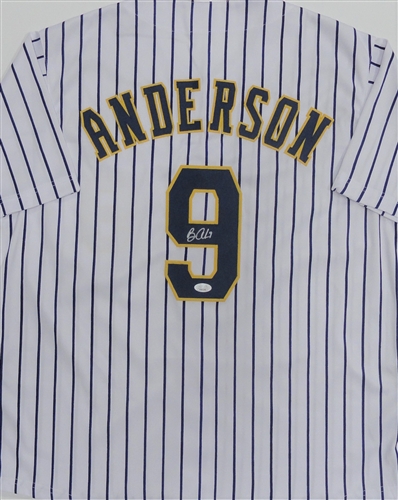 BRIAN ANDERSON SIGNED CUSTOM REPLICA BREWERS PINSTRIPE JESREY - JSA