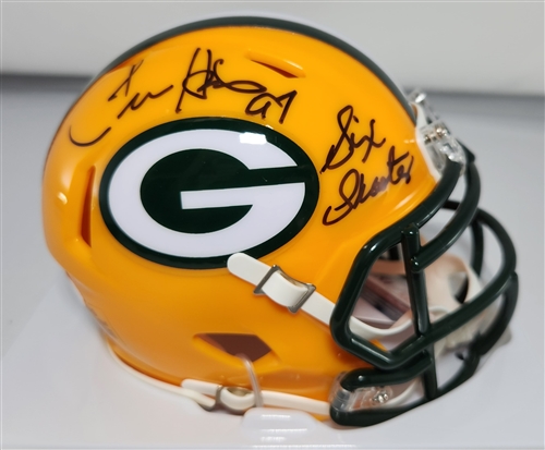 TIM HARRIS SIGNED RIDDELL PACKERS SPEED MINI HELMET W/ "SIX SHOOTER" - JSA