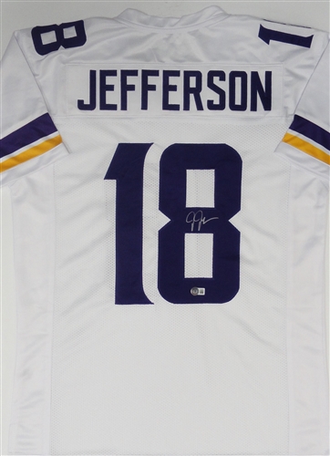 JUSTIN JEFFERSON SIGNED CUSTOM REPLICA VIKINGS WHITE JERSEY - BAS