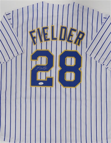 PRINCE FIELDER SIGNED BREWERS CUSTOM REPLICA PINSTRIPE JERSEY - JSA