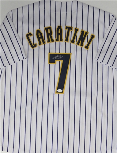 VICTOR CARATINI SIGNED CUSTOM REPLICA BREWERS PINSTRIPE JERSEY - JSA