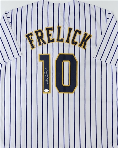 SAL FRELICK SIGNED CUSTOM REPLICA BREWERS PINSTRIPE JERSEY - JSA