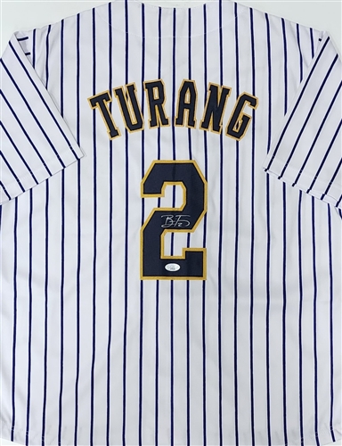 BRICE TURANG SIGNED CUSTOM REPLICA BREWERS PINSTRIPE #2 JERSEY  - JSA