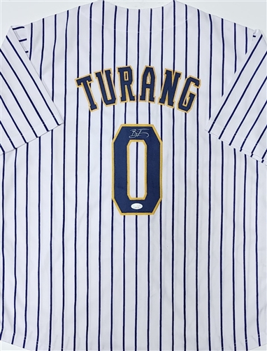 BRICE TURANG SIGNED CUSTOM REPLICA BREWERS PINSTRIPE DEBUT #0 JERSEY  - JSA